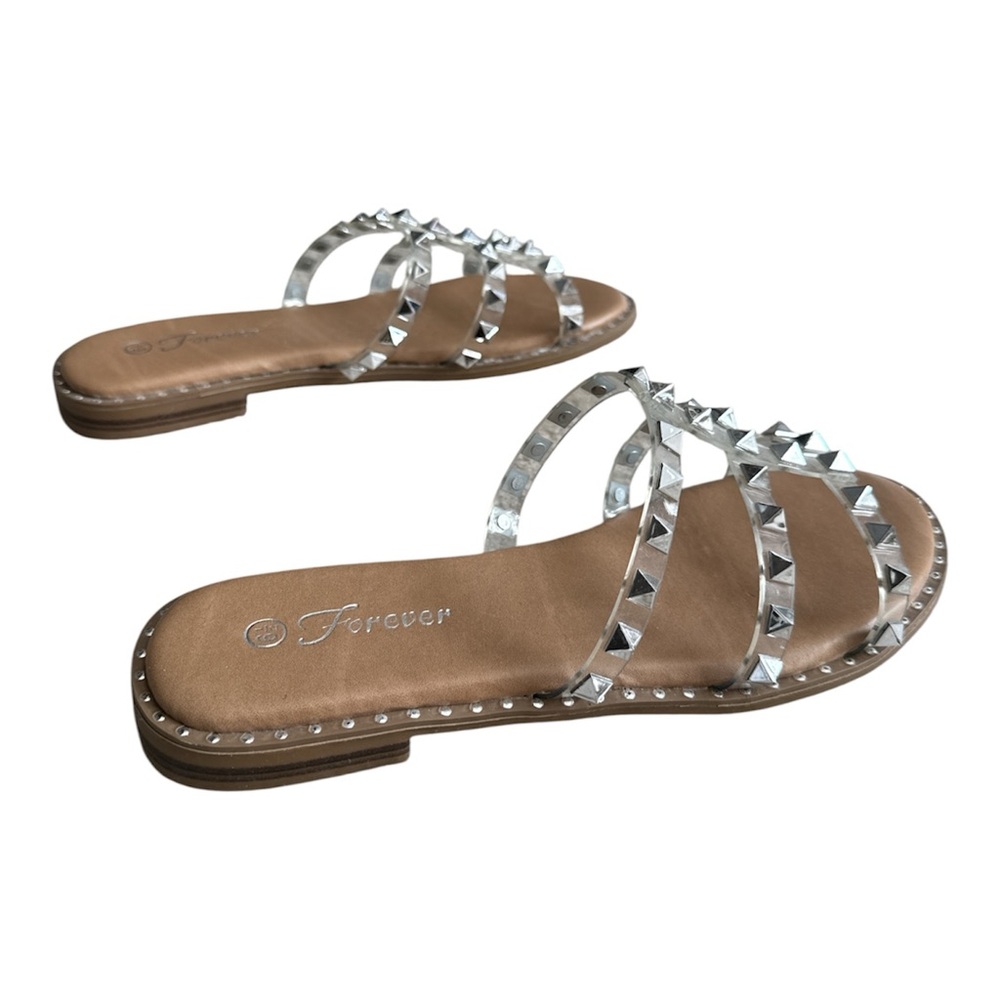 DING-32 Forever Shoes Women Sandals Studded Slip On Flat Flip Flops Clear 6.5